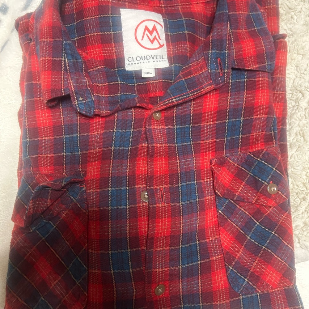 Cloudveil Men's Red and Blue Plaid Flannel Shirt XXL EUC